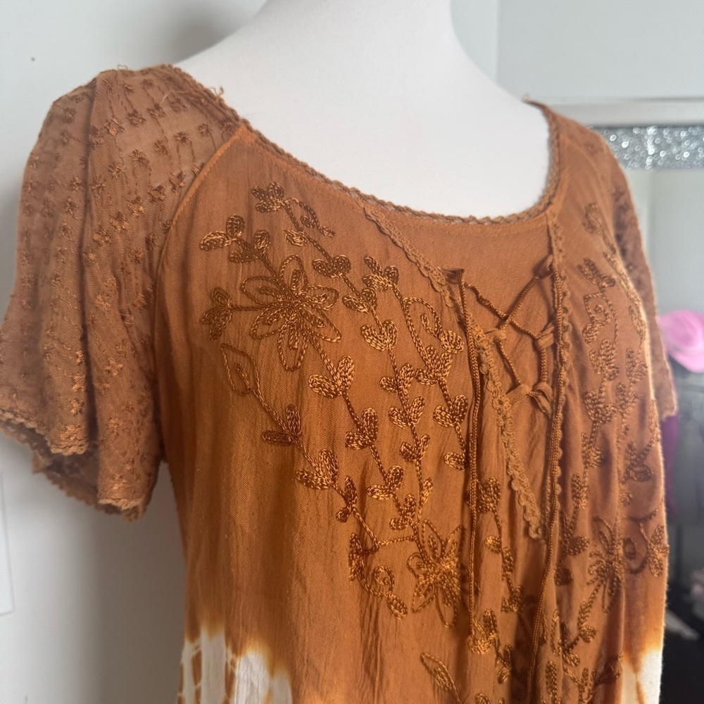 Bohemian vintage Brown Tie-Dye Women's Top ombré fairycore woodland natural OS - Picture 5 of 8
